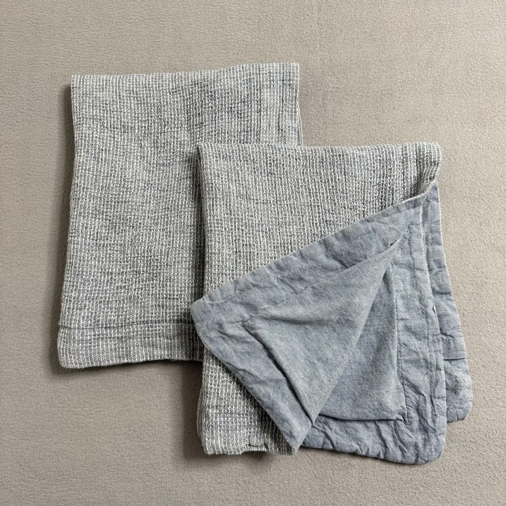 Pottery Barn Blue Waffle‎ Weave Pillow Shams Set 2 Standard